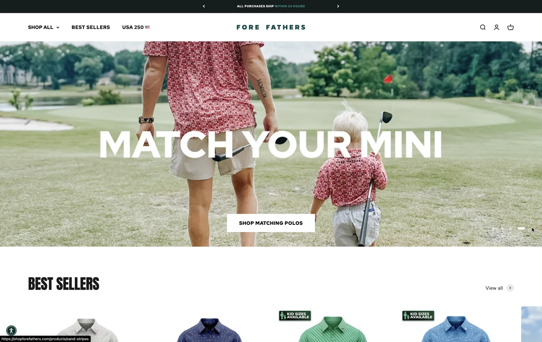 Fore Fathers homepage with the Match Your Mini hero and best sellers